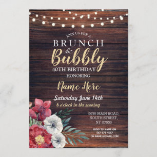 Brunch & Bubble Wood Floral Red Blume Lights Einladung