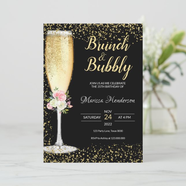 Brunch & Bubbly Anniversaire Floral Invitation (Debout devant)