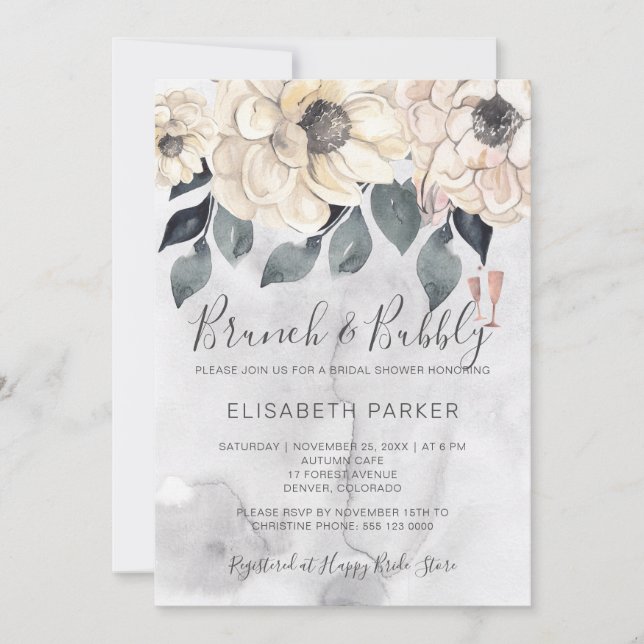 Brunch & Bubbly Aquarell Brautparty Einladung (Vorderseite)