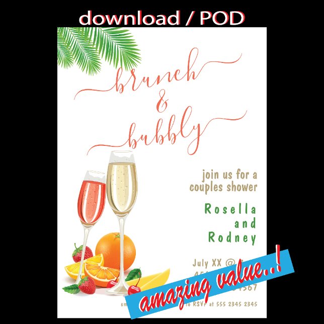 Brunch Bubbly Bemerkenswert Budget Paare Dusche Einladung (Von Creator hochgeladen)