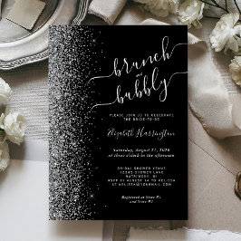 Brunch & Bubbly Black Silver Glitzer Brautparty Einladung