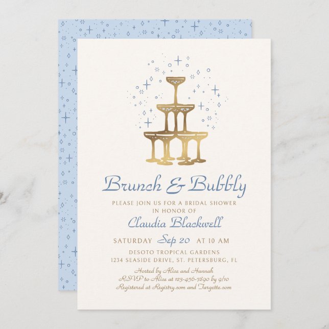 Brunch Bubbly Blue Bridal Shower Invitation (Devant / Derrière)