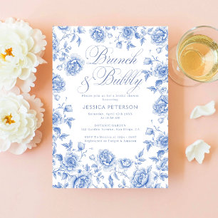Brunch & Bubbly Blue Floral Brautparty Einladung