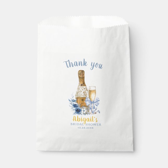 BRUNCH & BUBBLY Blue Floral Brautparty Geschenktütchen (Vorderseite)
