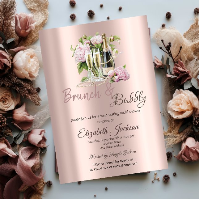 Brunch & Bubbly Blume Perlen Brautparty Einladung (Von Creator hochgeladen)