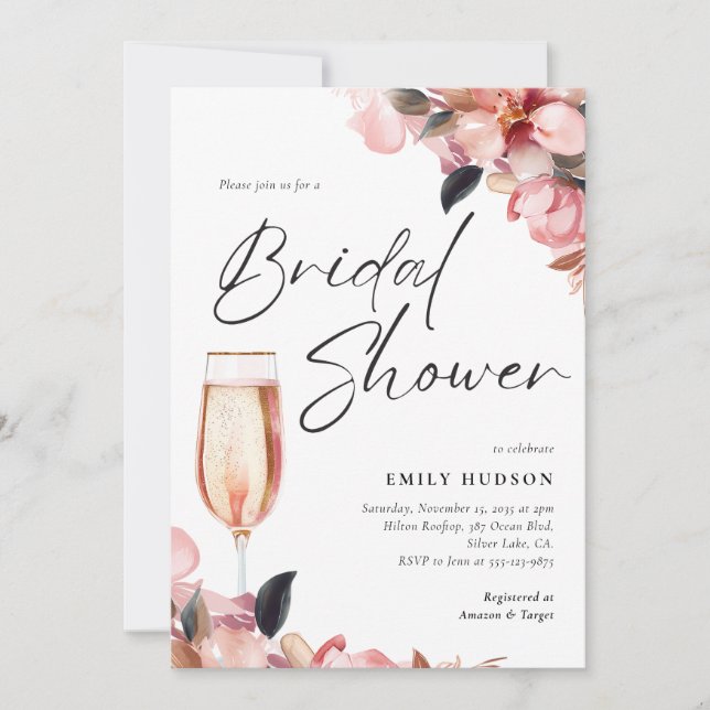 Brunch & Bubbly Blumendusche Einladung (Vorderseite)