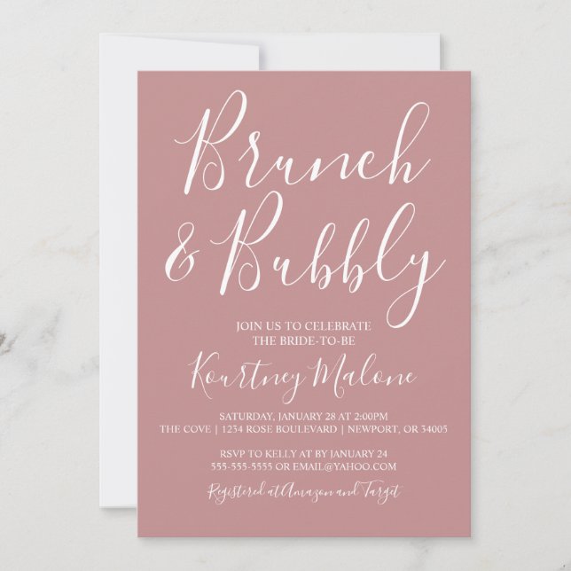 Brunch & Bubbly Blush Bridal Dusche Einladung (Vorderseite)