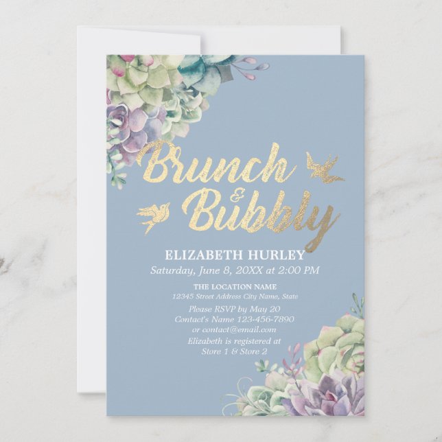 Brunch & Bubbly Brautparty Aquarell Einladung (Vorderseite)