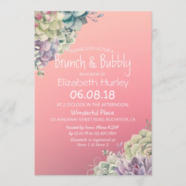 Brunch & Bubbly Brautparty Aquarell Einladung (Vorderseite)