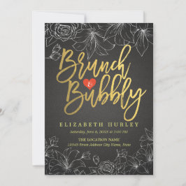 Brunch & Bubbly Brautparty aus Gold und Schwarz Einladung