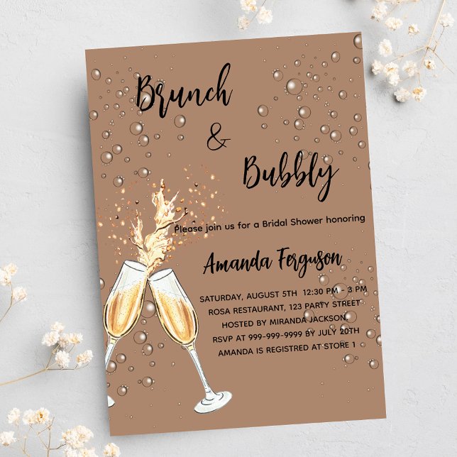 Brunch Bubbly Brautparty Blasen staubige Erde Einladungspostkarte (Von Creator hochgeladen)