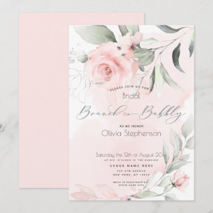 Brunch Bubbly Brautparty Blassrosa Blüten Einladung