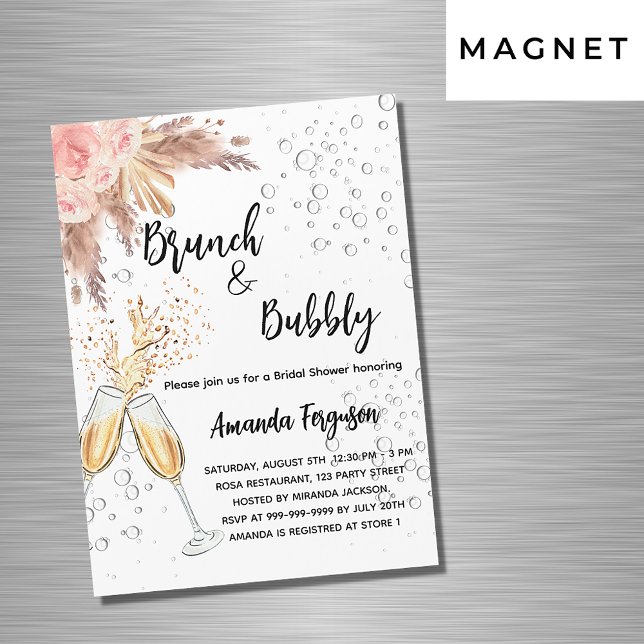 Brunch Bubbly Brautparty Blush Pampen Luxus Magneteinladung (Von Creator hochgeladen)