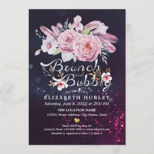 Brunch & Bubbly Brautparty Boho Floral Feather Einladung
