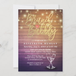 Brunch & Bubbly Brautparty Champagner Glass Wood Einladung