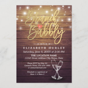 Brunch & Bubbly Brautparty Champagner Glass Wood Einladung