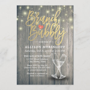 Brunch & Bubbly Brautparty Champagner Glass Wood Einladung