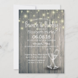 Brunch & Bubbly Brautparty Champagner Glass Wood Einladung
