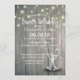 Brunch & Bubbly Brautparty Champagner Glass Wood Einladung