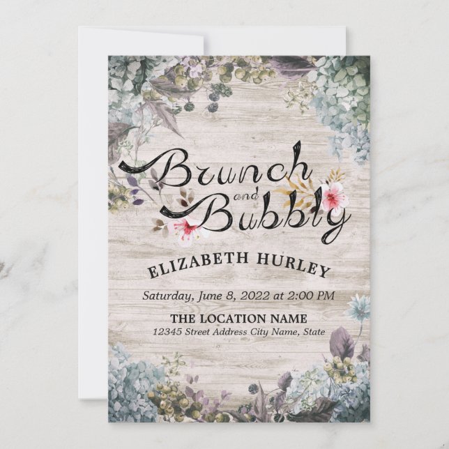 Brunch & Bubbly Brautparty Floral & Rustikales Hol Einladung (Vorderseite)