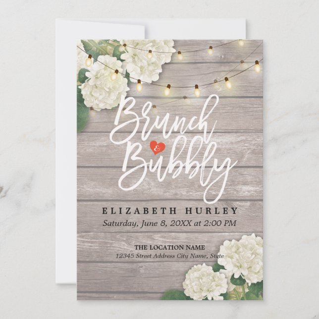 Brunch & Bubbly Brautparty Floral String Lights Einladung (Vorderseite)