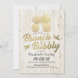 Brunch & Bubbly Brautparty Gold Ananas Holz Einladung