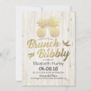 Brunch & Bubbly Brautparty Gold Ananas Holz Einladung
