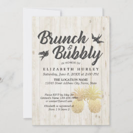 Brunch & Bubbly Brautparty Gold Ananas Holz Einladung