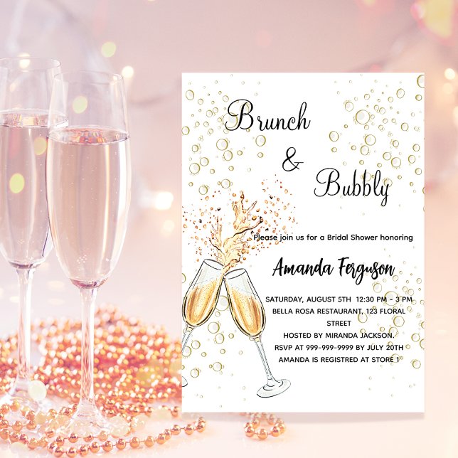 Brunch Bubbly Brautparty Gold glamourös Einladungspostkarte (Von Creator hochgeladen)