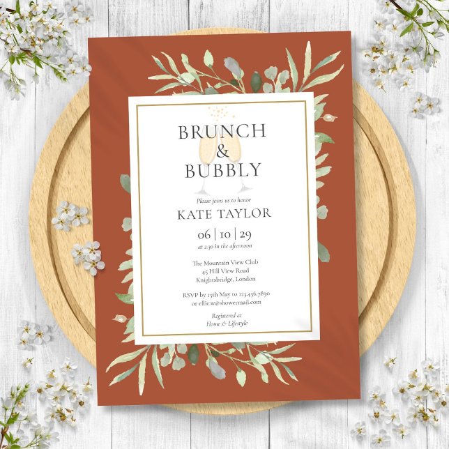 Brunch Bubbly Brautparty Grüne Weinroute Mendrisio Einladung (Brunch Bubbly Bridal Shower Greenery Terracotta Invitation)