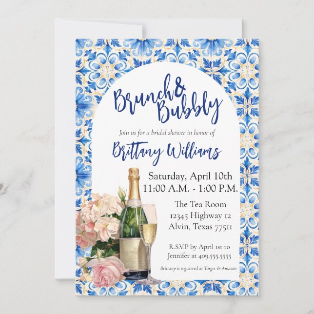 Brunch & Bubbly Brautparty - italienisches Coast T Einladung (Vorderseite)