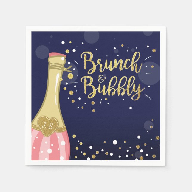 Brunch & Bubbly Brautparty Paper Napkin Gold Serviette (Vorderseite)