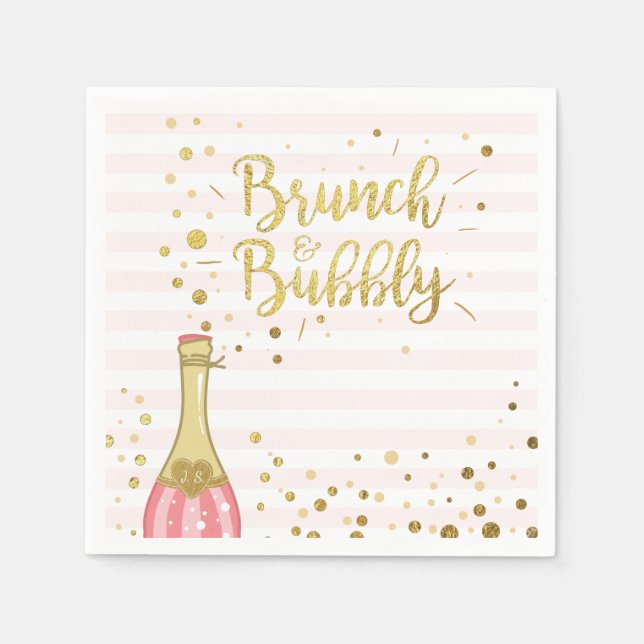 Brunch & Bubbly Brautparty Paper Napkin Pink Serviette (Vorderseite)