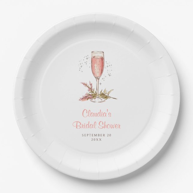 Brunch Bubbly Brautparty Peach Apricot Pappteller (Vorderseite)