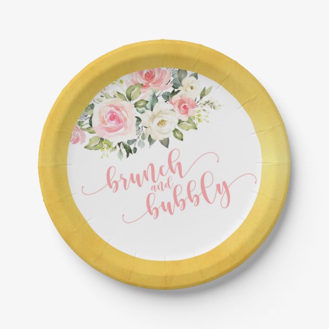 Brunch & Bubbly Brautparty Plate - Rosa/Gold Pappteller (Vorderseite)