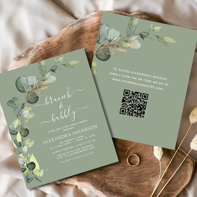 Brunch & Bubbly Brautparty QR Code Einladung Flyer (Von Creator hochgeladen)