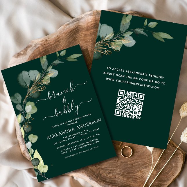 Brunch & Bubbly Brautparty QR Code Eukalyptus Einladung (Von Creator hochgeladen)