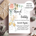 Brunch Bubbly Brautparty Rose Einladung<br><div class="desc">Ein modernes,  stilvolles und glamouröses Brautparty für einen Bubbly Brunch. Weißer Hintergrund mit Bläschen,  Flöten,  Gläsern,  goldener Rose und Eukalyptusgrün. Der Name ist mit einem modernen handgeschriebenen Stilskript geschrieben. Personalisieren Sie Ihre Party-Daten und fügen Sie sie hinzu.</div>