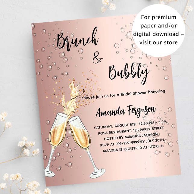 Brunch Bubbly Brautparty Rose Einladung Flyer (Von Creator hochgeladen)