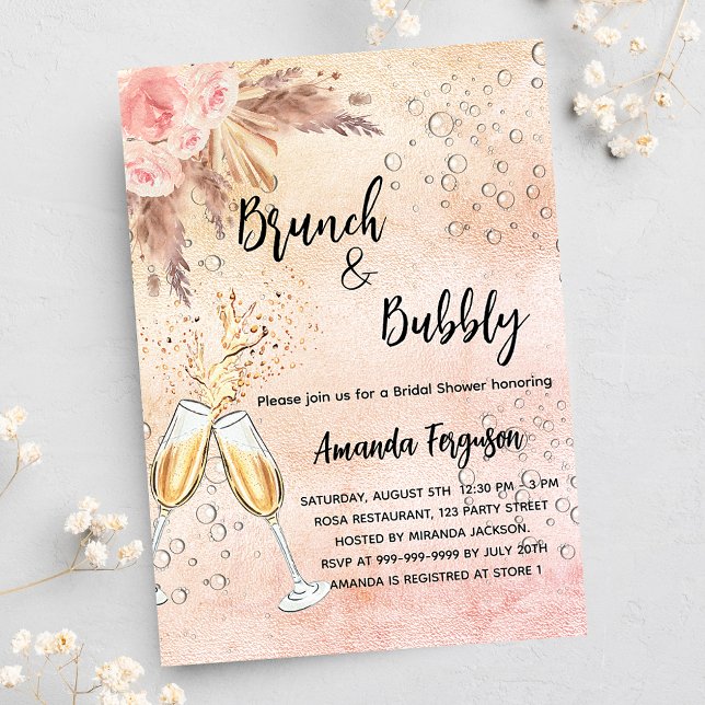 Brunch Bubbly Brautparty Rose Pampen Luxus Einladung (Von Creator hochgeladen)