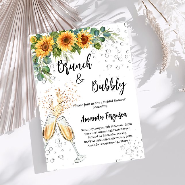 Brunch Bubbly Brautparty Sonnenblumen Grünpflanzen Einladung (Von Creator hochgeladen)