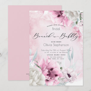 Brunch Bubbly Brautparty Watercolor Pink Poppe Einladung