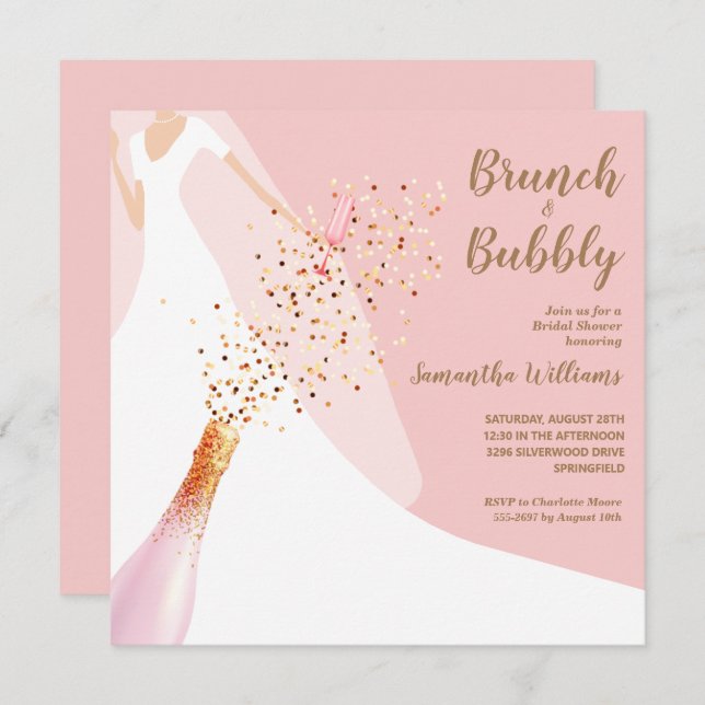 Brunch Bubbly Bridal Dusche Einladung (Vorne/Hinten)