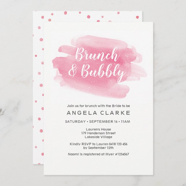 Brunch & Bubbly Bridal Dusche Einladung (Vorne/Hinten)