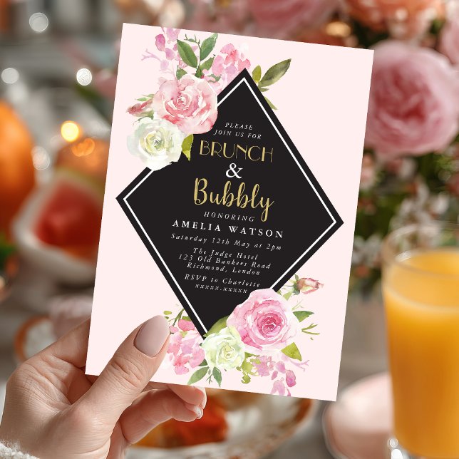 Brunch & Bubbly Bridal Dusche Einladung (Pop the bubbly 🍾 Celebrate the bride-to-be with this elegant "Brunch & Bubbly" invitation.)