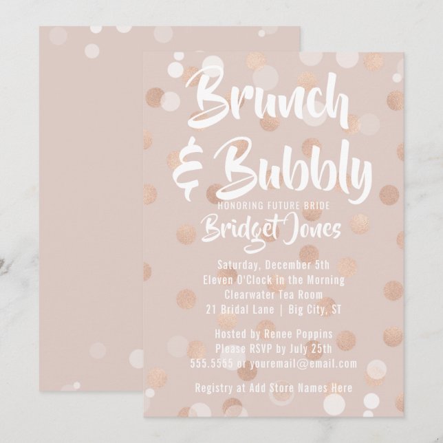 Brunch & Bubbly Bridal Dusche Einladung Confetti (Vorne/Hinten)