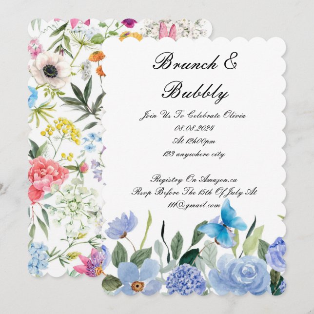 BRUNCH & BUBBLY BRIDAL SHOWING INVITATION SAVE THE DATE (Vorne/Hinten)