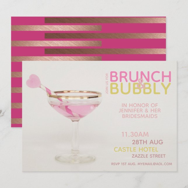 BRUNCH BUBBLY Bridesmaids Luncheon Brunch Cocktail Einladung (Vorne/Hinten)