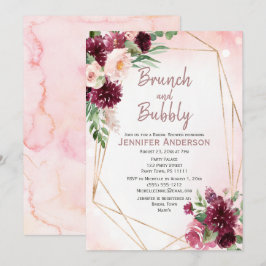 Brunch & Bubbly Burgundy Rose Brautparty Einladung