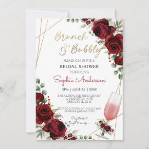 Brunch Bubbly Burgundy Wine Rose Brautparty Einladung